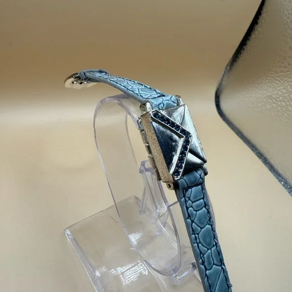 Opening Envelope Bracelet On Light Blue-Gray w/ a Glossy Crocodile Embossed Band - Picture 2 of 11